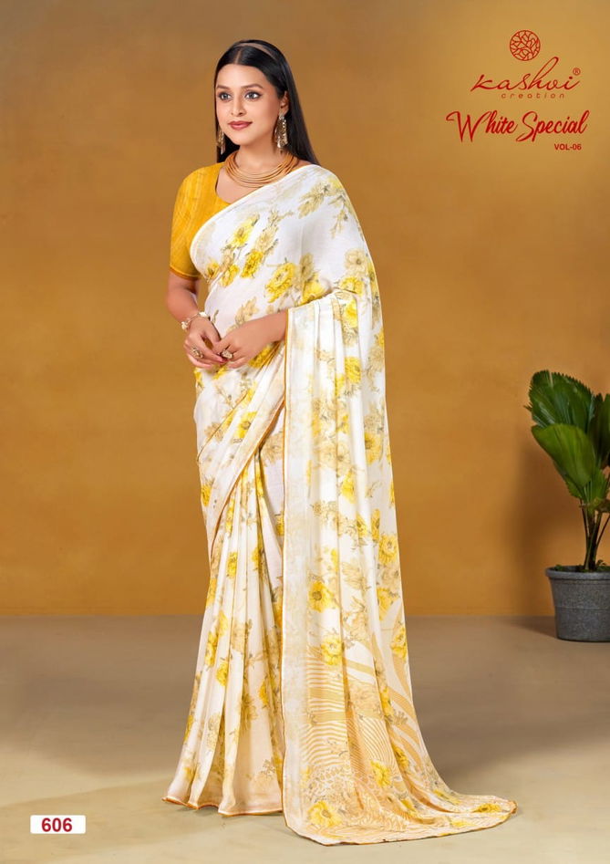 White Special Vol 6 By Kashvi Dull Moss Printed Sarees Wholesale Price In Surat